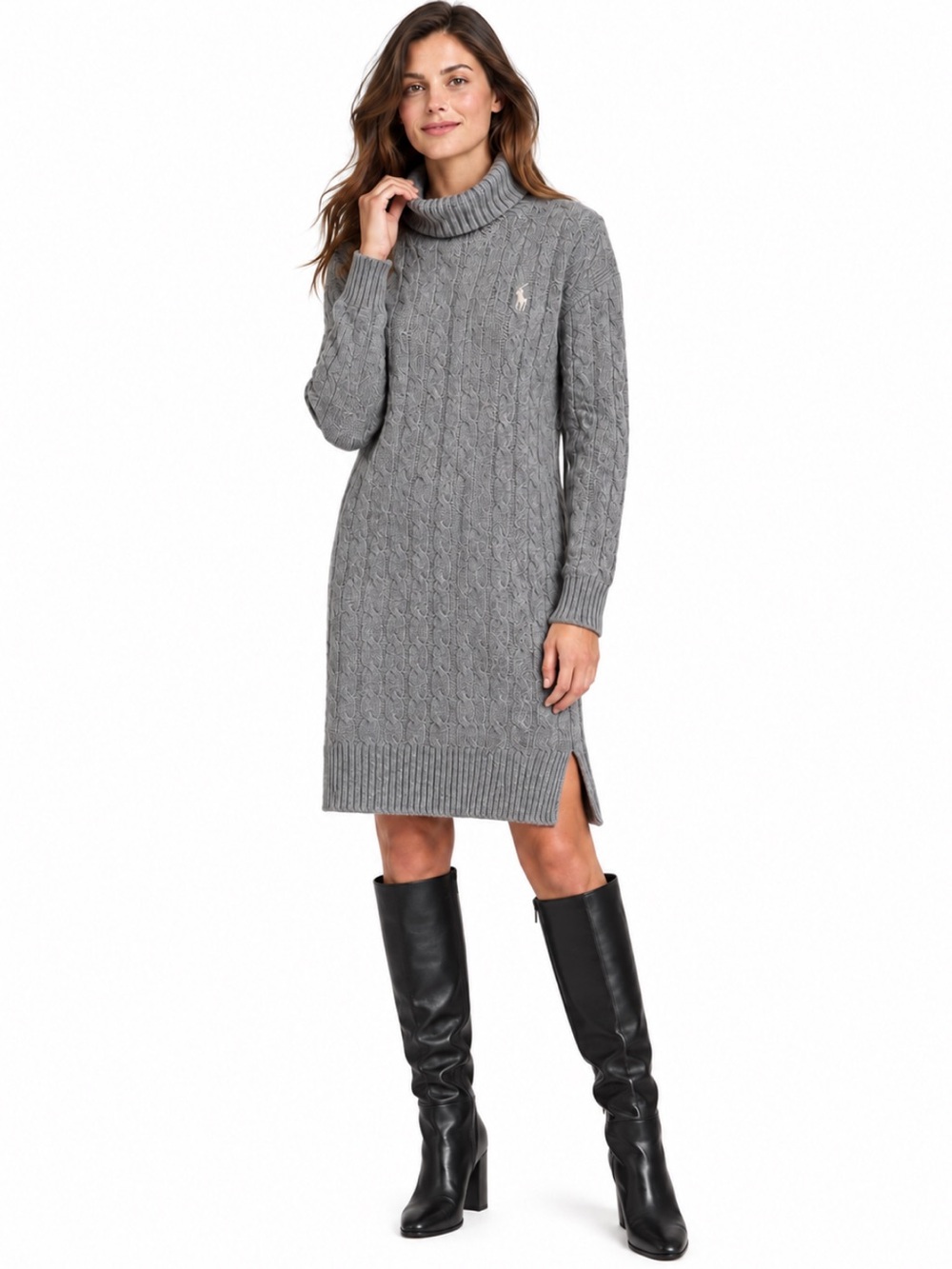 NWOT! Polo Ralph Lauren Gray Knit Wool Cashmere Turtleneck Sweater Dress Small